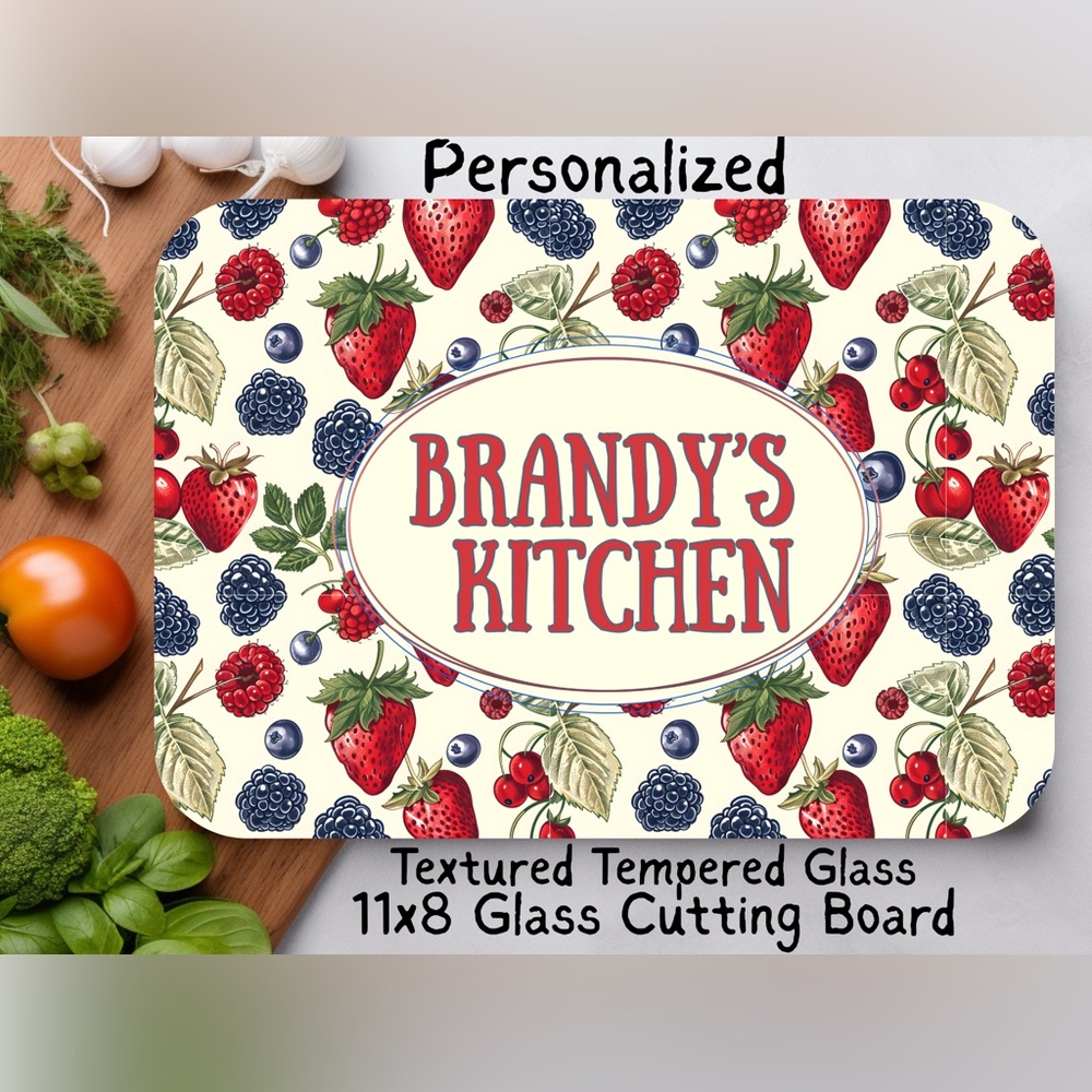 Personalized Berries Glass Cutting Board | Tempered Glass 8x11